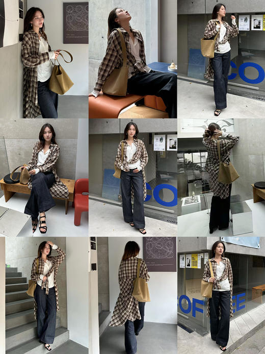 HIDEMI色织格纹极简大廊形前短后长可拆卸后片宽公知识分子衬衫女 商品图6