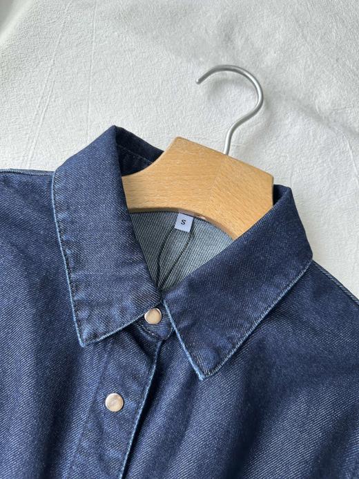 贝壳三 牛仔单排扣翻领收腰连衣裙气质通勤短袖A字裙C041319 商品图4