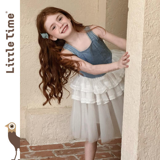 Little time女童连衣裙2025春夏新款儿童洋气时尚牛仔拼接公主裙 商品图1