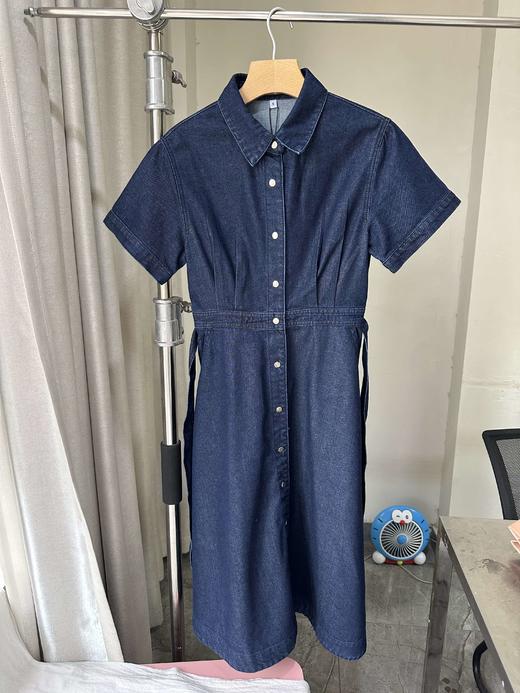 贝壳三 牛仔单排扣翻领收腰连衣裙气质通勤短袖A字裙C041319 商品图0