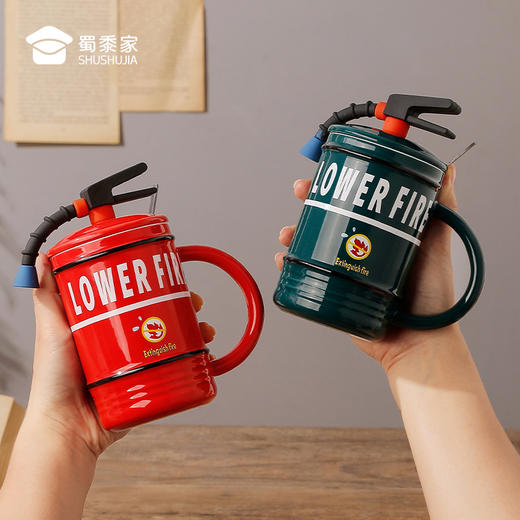 【趣味消防陶瓷杯】创意日用手柄水杯办公便携喝茶杯子 商品图3