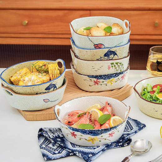 【出口陶瓷双耳碗】陶瓷双耳沙拉碗家用餐具烘焙焗饭汤碗新中式小吃水果盘烤盘意面碗 商品图4