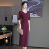 DNO-5CF24353时尚气质通勤2025春夏新款高端流苏V领 收腰正式场合中长款连衣裙 商品缩略图1