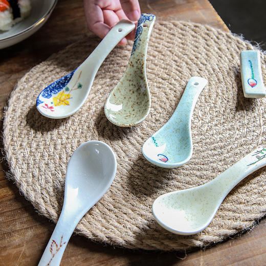 【出口陶瓷勺子】日式陶瓷勺子家用小汤勺高颜值釉下彩喝汤调羹甜品勺餐厅酒店餐具 商品图2