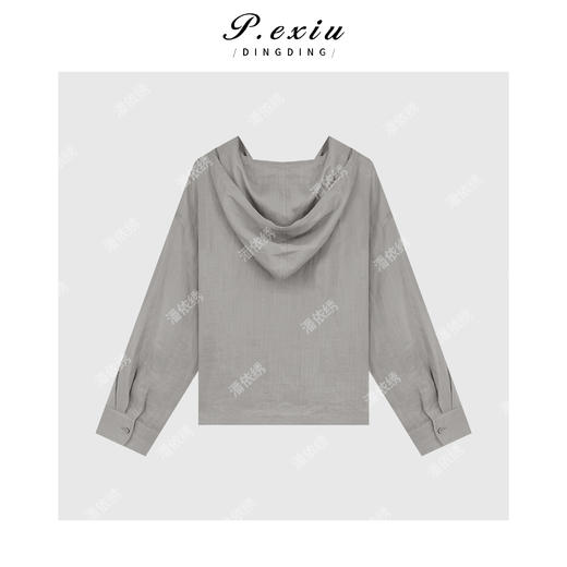 04-6潘依绣丁丁宠粉100%苎麻韩系简约抽绳连帽卫衣外套 W-62759 商品图2
