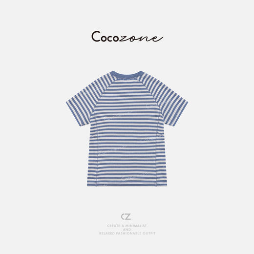 COCO ZONE 刘一一【莱赛尔绵羊毛混纺】条纹圆领插肩袖T恤CD2A0739 商品图1