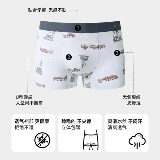 【3条装】熳洁儿 冰丝男士内裤轻薄速干凉感无痕个性印花25262903 商品图1