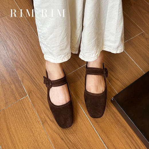 RIMRIM塑型马皮鞋法式复古圆头浅口羊反绒舒适奶奶鞋手工秋季女2430 商品图1