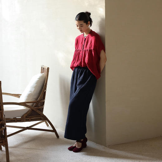 绽放旅行女装182朵/天丝亚麻拼色全腰松紧内加抽绳舒适阔腿九分裤 商品图2