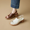 雀说 真皮复古风鱼嘴凉鞋女厚底一字带罗马鞋601A 商品缩略图0