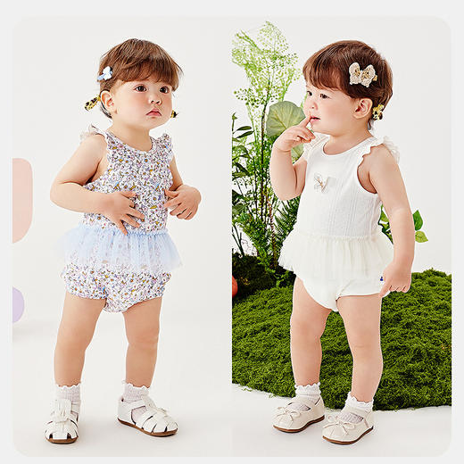 迷你巴拉外出连体衣婴儿衣服女宝宝透气网纱裙摆三角衣包屁衣 商品图2