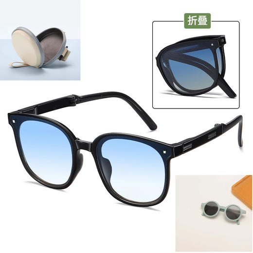 赠送盒子【夏日轻量化出行搭配】显脸小迷你折叠墨镜女防紫外线偏光墨镜男士防晒大框显脸小女士太阳镜。 商品图7