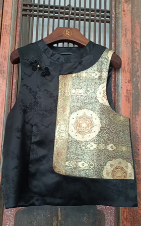 盛唐牡丹 | 西阵织限量版偏襟马甲-黑色