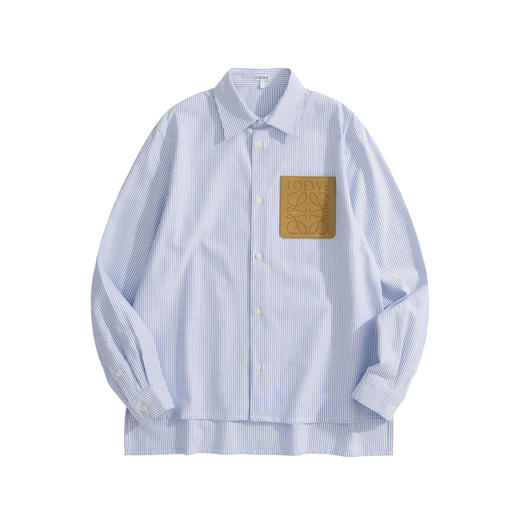 中性款皮牌条纹衬衫 商品图0