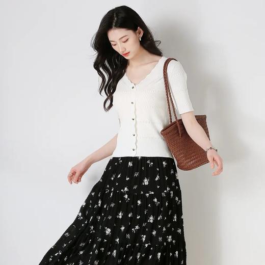 【高货sh】全新升级【铂金会员192/天猫259/差价67】(02045) 洛诗琳25春夏新款法式优雅v领短袖毛衫时尚修身显瘦针织衫 商品图1