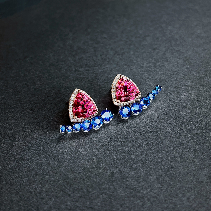 ONLY系列 18K镶钻石、蓝宝石和碧玺 拆分式两用 耳环