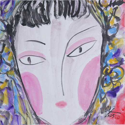 许固令《脸谱之九》国画原作53CM*53CM 手绘宣纸脸谱系列斗方作品【GH0488】 商品图1