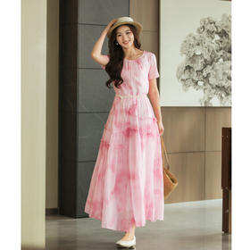 【林栖设计小店】（现货）婴儿棉植物染连衣裙宽松粉色栀子黄显瘦2025夏季新品短袖长裙女1912230B