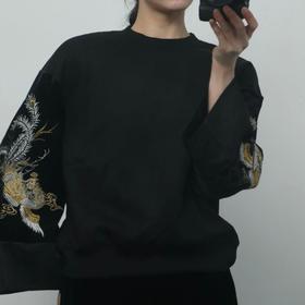 SUSX 桑蚕丝凤凰刺绣丝绒卫衣（下单3-7天发货）