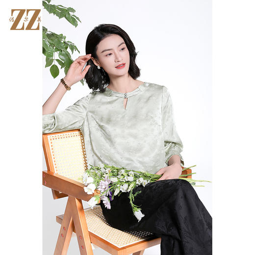 佐尔美夏季新款新中式国风时尚气质桑蚕丝衬衫女M42CS06 商品图3