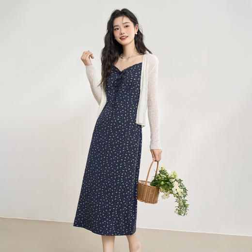 法式浪漫精致花边领口吊带碎花裙女女夏季弹力收腰连衣裙V0850336 商品图3