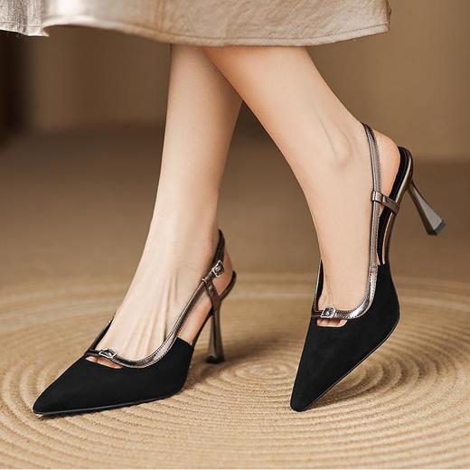 【预售5天】时尚性感羊翻皮凉鞋，高跟鞋气质尖头后空女鞋HCYYHD&6014 商品图0