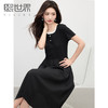 【专属特价】熙世界莱赛尔假两件黑色连衣裙女短袖收腰显瘦长裙子2025夏季新款 商品缩略图0