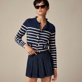反季特价！Jcrew 羊绒流苏边毛衣女式小香风 针织开衫 金色徽章扣 原价1600+ 现在只要450直邮到手 需手洗