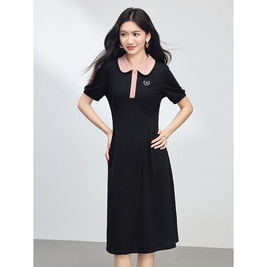 熙世界通勤撞色polo领连衣裙女短袖夏新款收腰显瘦中长裙t恤裙子 商品图4
