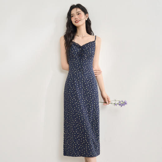 法式浪漫精致花边领口吊带碎花裙女女夏季弹力收腰连衣裙V0850336 商品图2