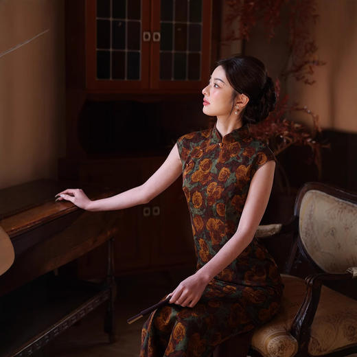 2025新款旗袍优雅玫瑰新中式夏季改良复古无袖连衣裙D01023 商品图1