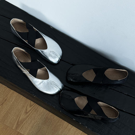 RIM RIM塑型马皮鞋分趾鞋银色平底玛丽珍鞋舒适软底浅口单鞋复古鞋2435 商品图1