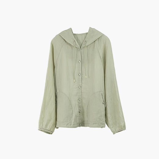 绽放164朵/竹林四侠防晒衫砂洗苎麻连帽开门襟下摆抽绳休闲上衣 商品图4