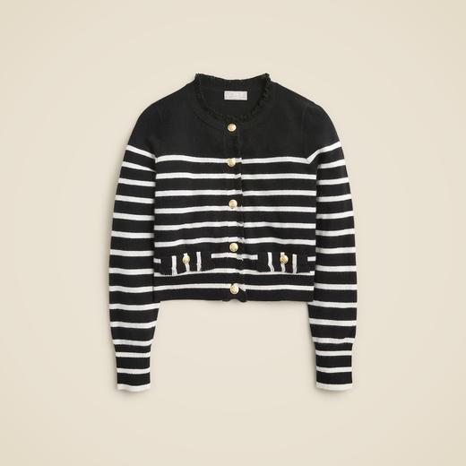 反季特价！Jcrew 羊绒流苏边毛衣女式小香风 针织开衫 金色徽章扣 原价1600+ 现在只要450直邮到手 需手洗 商品图4