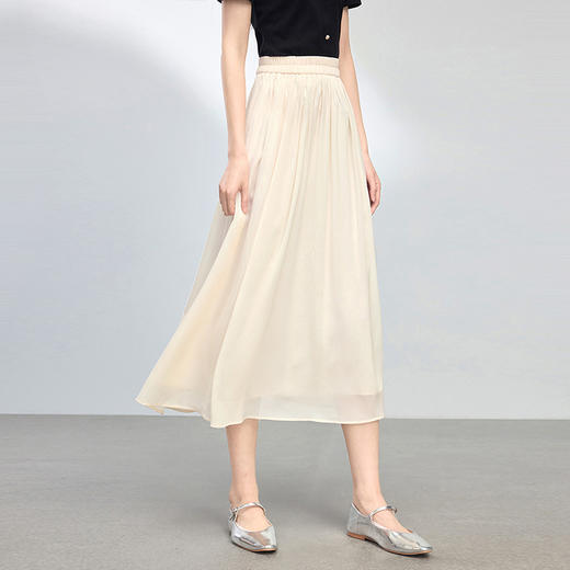【专属特价】熙世界飘逸垂感雪纺半身裙女2025夏新款显瘦气质a字伞裙百褶长裙 商品图4