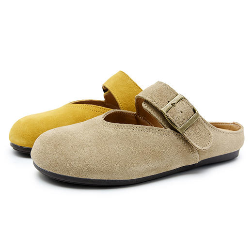 西遇勃肯鞋女半拖新款春夏一脚蹬懒人鞋黄色玛丽珍包头拖鞋V0156619 商品图4