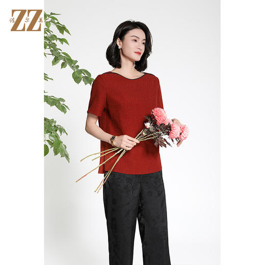 佐尔美夏季新款新中式国风时尚气质桑蚕丝短袖衬衣女M42CS08 商品图2