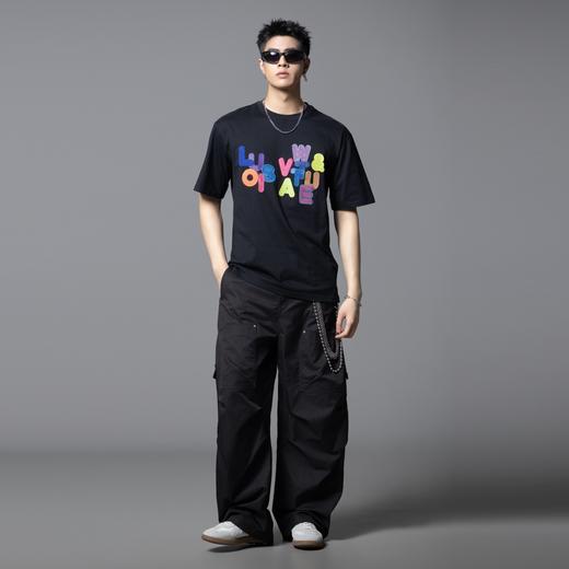 PINLI品立2025夏季新款男士圆领字母章仔绣花短袖T恤BG252111043 商品图1