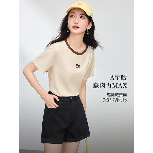 【专属特价】熙世界黑色牛仔短裤女夏季2025新款高腰小个子卷边a字热裤阔腿裤 商品图2