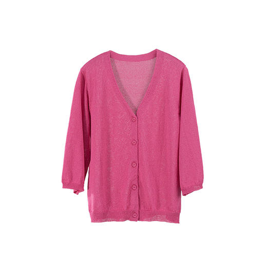 绽放旅行女装196朵/春夏麻纸纱V领七分袖休闲毛织开门襟短款开衫 商品图4