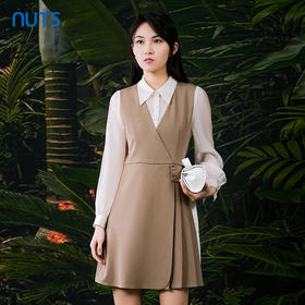 NUTS春秋季新款设计感气质高腰短款衬衫连衣裙假两件415102440