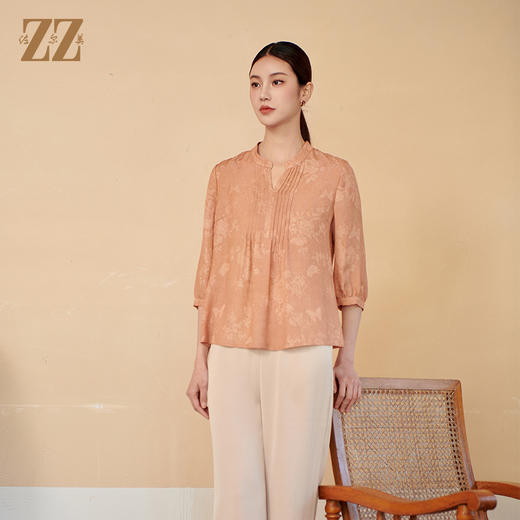 佐尔美夏季新款 时尚气质100%桑蚕丝真丝V领中袖衬衣女M42CS16 商品图2