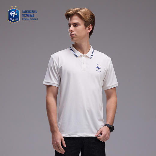 【官方正版】法国国家队丨白色运动POLO衫夏季简约通勤商务百搭螺纹袖口华夫格舒适透气面料 商品图1
