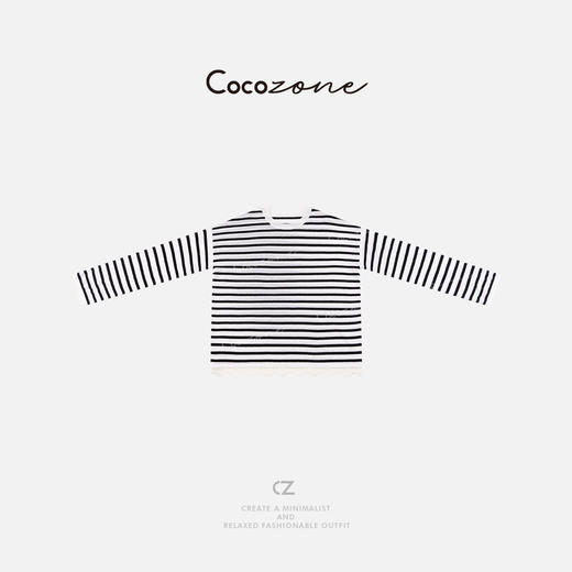 COCO ZONE 刘一一 黑白条纹下摆蕾丝花边圆领毛针织衫ACD2A0558 商品图0