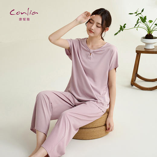 康妮雅睡衣家居服女式短袖中裤套头套装 商品图1