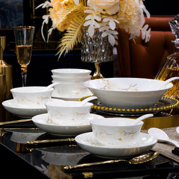 以辰碗碟套装景德镇陶瓷碗盘餐具整套家用饭碗筷乔迁送礼白玉兰 /厨具 /餐具 /餐具套装 商品图4