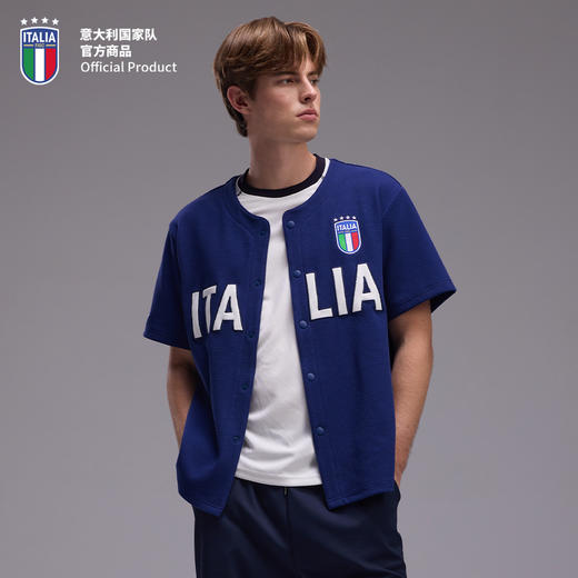 【官方正版】意大利国家队 | 春夏新款蓝色开衫短袖休闲简约 商品图1