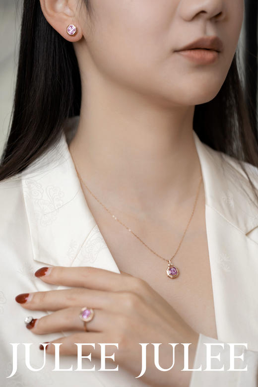 JULEE JULEE茱俪珠宝  18K玫瑰金精切粉蓝宝石耳饰 商品图3