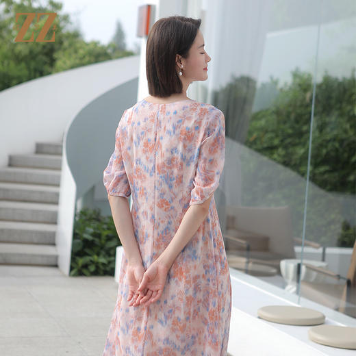 佐尔美夏季新款气质碎花桑蚕丝真丝V领连衣裙女E32LS54 商品图4