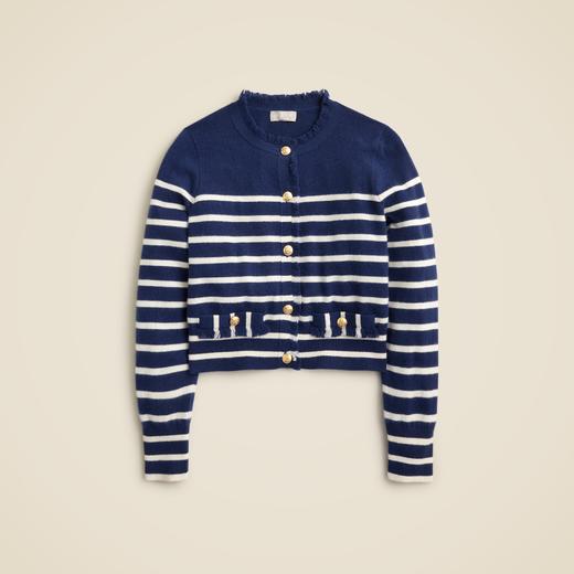 反季特价！Jcrew 羊绒流苏边毛衣女式小香风 针织开衫 金色徽章扣 原价1600+ 现在只要450直邮到手 需手洗 商品图1
